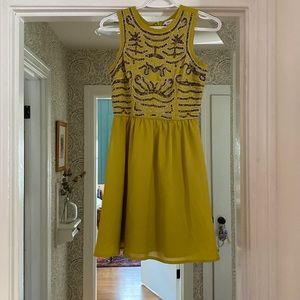 barIII yellow/green dress with sequined bodice